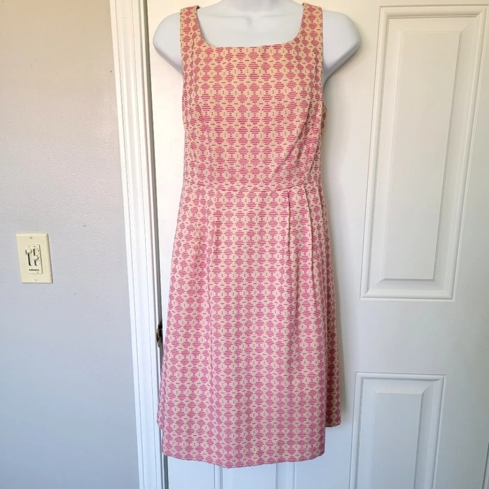 Michael Kors Pink And Cream Diamond Print Fit And Flare Sleeveless Dress Size 10